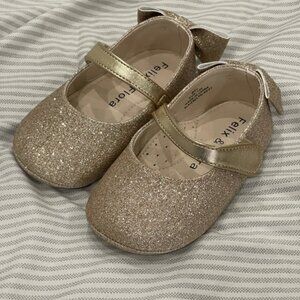 Felix & Flora‎ 13.5 Velcro Gold Glitter Flats with Bow